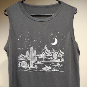 SHEIN GRAY WOMEN'S SLEEVELESS TANK TOP DESERT MOON CACTUS  SIZE M